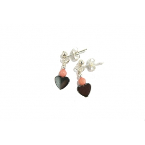 Grey Hematite Hearts and Angel Skin Coral Drop Earrings
